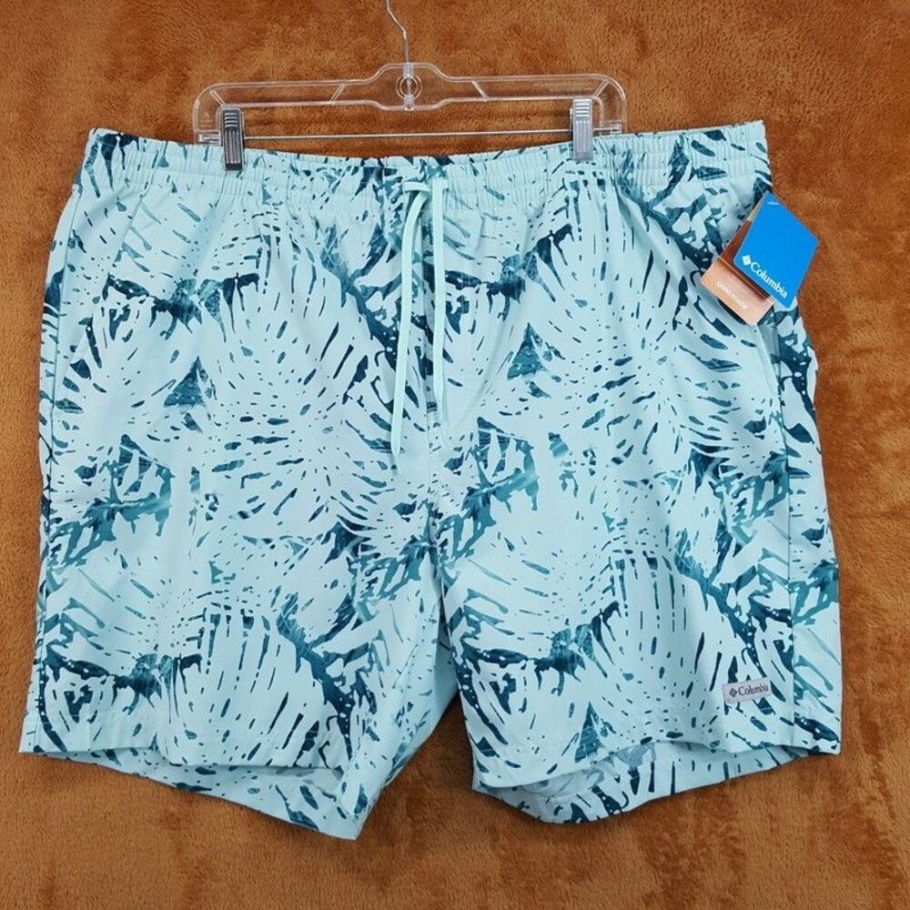 COLUMBIA Shorts Mens XXL Blue Drawstring Omni Shade Summertide Stretch UPF 40